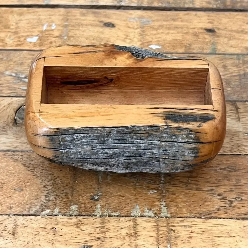 Vintage Handmade Live-edge Wooden Business Card Holder 4.5